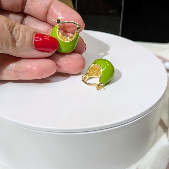 Peridot Green Enamel Earrings - Picture 2 of 4